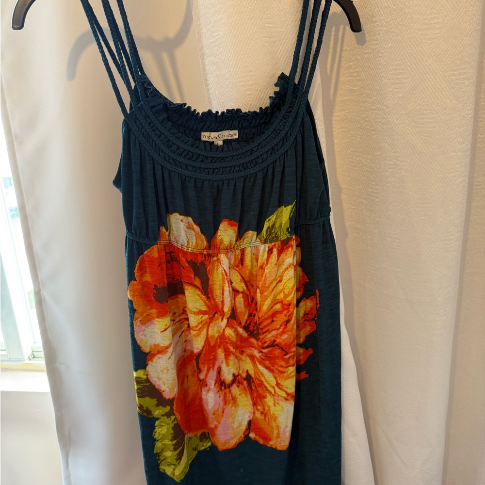 Moa Moa Teal Camisole with Bold Floral Design